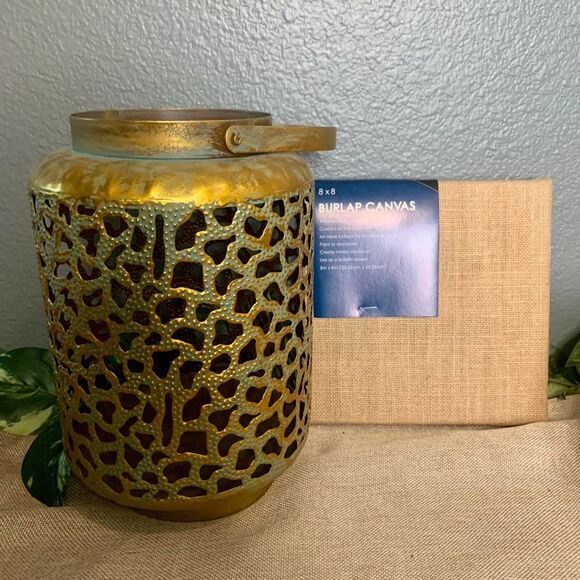 Home Decor Metal Lantern Vase - Vintage Finish - Intricate Open Pattern - Picture 11 of 14